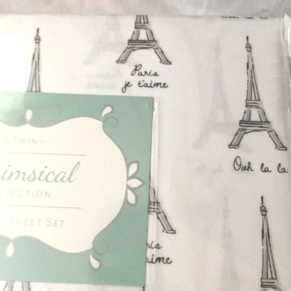 3 Piece Twin Sheet Set Paris France Eiffel Tower New